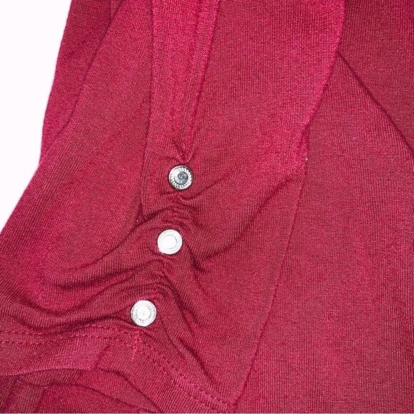 White House XS Christmas Red Sexy Wrap Top Blouse Long Sleeve Shirt Ruched - Picture 3 of 7